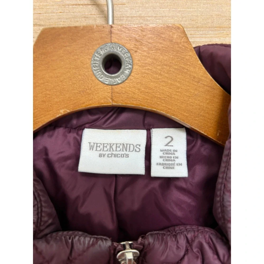 Weekends by Chico's Plum Purple Quilted Puffer Vest Mock Neck‎ Size 2 Large